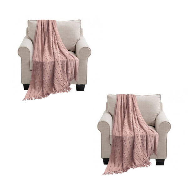 SOGA 2X Pink Textured Knitted Throw Blanket Warm Cozy Woven Cover Couch Bed Sofa Home Decor with Tassels, Home>Bed Linen>Throws And Blankets>Blankets, , , , ,  - NZ DEPOT 1