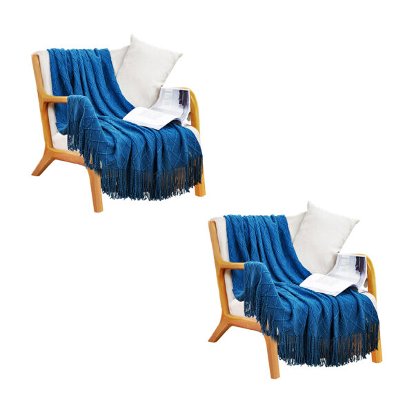SOGA 2X Royal Blue Diamond Pattern Knitted Throw Blanket Warm Cozy Woven Cover Couch Bed Sofa Home Decor with Tassels, Home>Bed Linen>Throws And Blankets>Blankets, , , , ,  - NZ DEPOT 1