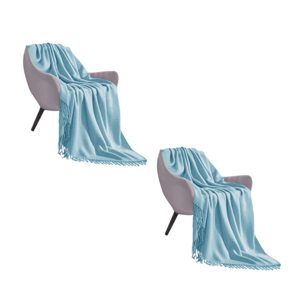 SOGA 2X Sky Blue Acrylic Knitted Throw Blanket Solid Fringed Warm Cozy Woven Cover Couch Bed Sofa Home Decor, Home>Bed Linen>Throws And Blankets>Blanket, , , , ,  - NZ DEPOT 1