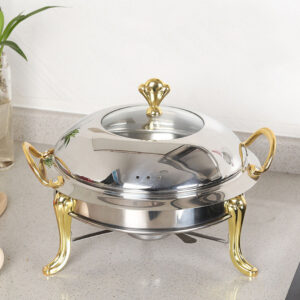 SOGA 2X Stainless Steel Gold Accents Round Buffet Chafing Dish Cater Food Warmer Chafer with Glass Top Lid, Business & Industrial, Food Service, Plate & Dish Warmers, , ,  - NZ DEPOT 2