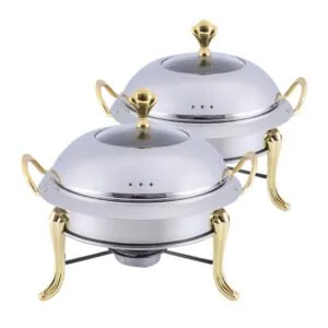 Buy SOGA 2X Stainless Steel Gold Accents Round Buffet Chafing Dish Cater Food Warmer Chafer with Glass Top Lid Online - Business & Industrial/Food Service/Plate & Dish Warmers - 1 - NZ Depot Free Shipping