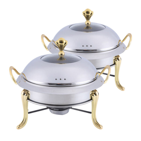 Soga 2X Stainless Steel Gold Accents Round Buffet Chafing Dish Cater Food Warmer Chafer With Glass Top Lid, Business &Amp; Industrial, Food Service, Plate &Amp; Dish Warmers, , ,  - Nz Depot 1