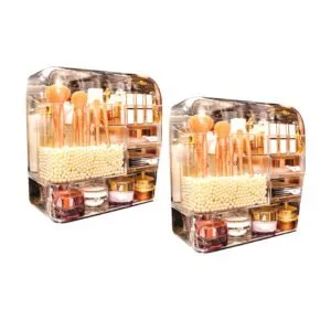 Buy SOGA 2X Transparent Cosmetic Storage Box Clear Makeup Skincare Holder with Lid Drawers Waterproof Dustproof Organiser with Pearls Online - Home/Bathroom/Bathroom Accessories/Bathroom Storage - 1 - NZ Depot Free Shipping
