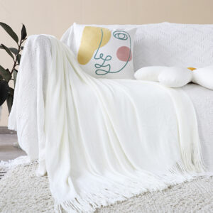 SOGA 2X White Acrylic Knitted Throw Blanket Solid Fringed Warm Cozy Woven Cover Couch Bed Sofa Home Decor, Home, Bed Linen, Throws And Blankets, Blankets, ,  - NZ DEPOT 2