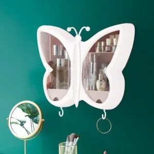 Buy SOGA 2X White Butterfly Shape Wall-Mounted Makeup Organiser Dustproof Waterproof Bathroom Storage Box Home Decor Online - Home/Bathroom/Bathroom Accessories/Bathroom Storage - 2 - NZ Depot Free Shipping