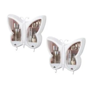 Buy SOGA 2X White Butterfly Shape Wall-Mounted Makeup Organiser Dustproof Waterproof Bathroom Storage Box Home Decor Online - Home/Bathroom/Bathroom Accessories/Bathroom Storage - 1 - NZ Depot Free Shipping