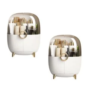 Buy SOGA 2X White Transparent Countertop Makeup Organiser Cosmetic Storage Waterproof Dustproof Bathroom Skincare Holder with Lid Online - Home/Bathroom/Bathroom Accessories/Bathroom Storage - 1 - NZ Depot Free Shipping