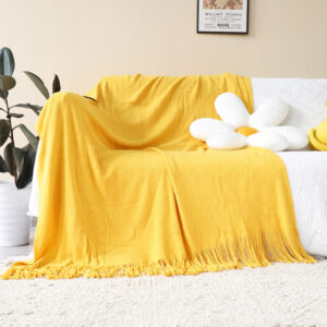 SOGA 2X Yellow Acrylic Knitted Throw Blanket Solid Fringed Warm Cozy Woven Cover Couch Bed Sofa Home Decor, Home, Bed Linen, Throws And Blankets, Blankets, ,  - NZ DEPOT 2