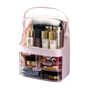 Buy SOGA 3 Tier Pink Countertop Makeup Cosmetic Storage Organiser Skincare Holder Jewelry Storage Box with Handle Online - Home/Bathroom/Bathroom Accessories/Bathroom Storage - 1 - NZ Depot Free Shipping