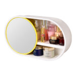 SOGA 39cm Oval Wall-Mounted Mirror Storage Box Vanity Mirror Rack Bathroom Adhesive Shelf Home Organiser Decor, Home>Bathroom>Bathroom Accessories>Bathroom Storage, , , , ,  - NZ DEPOT 1