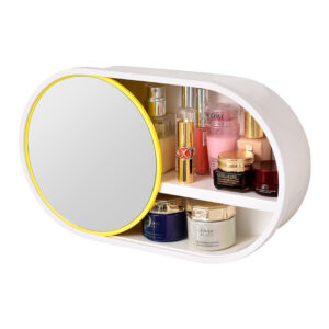 SOGA 39cm Oval Wall-Mounted Mirror Storage Box Vanity Mirror Rack Bathroom Adhesive Shelf Home Organiser Decor, Home, Bathroom, Bathroom Accessories, Bathroom Storage, ,  - NZ DEPOT 1