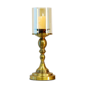 Soga 42Cm Gold Nordic Deluxe Candlestick Candle Holder Stand Pillar Glass Iron Nz Depot - Nz Depot