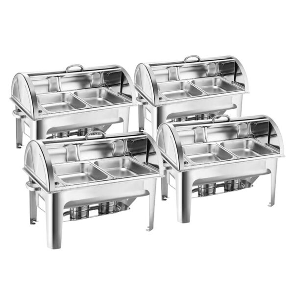 SOGA 4X 4.5L Dual Tray Stainless Steel Roll Top Chafing Dish Food Warmer, Furniture>Kitchen & Dining Room Furniture>Buffets, Sideboards & Kitchen Islands, , , , ,  - NZ DEPOT 1