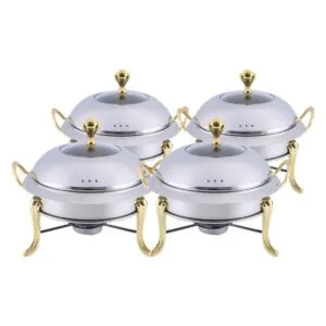 Buy SOGA 4X Stainless Steel Gold Accents Round Buffet Chafing Dish Cater Food Warmer Chafer with Glass Top Lid Online - Business & Industrial/Food Service/Plate & Dish Warmers - 1 - NZ Depot Free Shipping