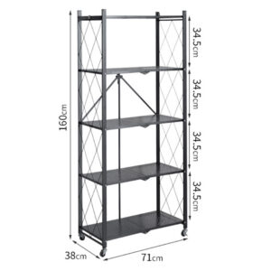 SOGA 5 Tier Steel Black Foldable Kitchen Cart Multi-Functional Shelves Portable Storage Organizer with Wheels, Garden, Tools & Hardware, Garage Storage & Organisation, Utility Shelves, , ,  - NZ DEPOT 2