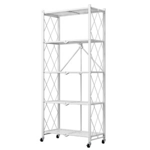 SOGA 5 Tier Steel White Foldable Kitchen Cart Multi-Functional Shelves Portable Storage Organizer with Wheels, Garden, Tools & Hardware, Garage Storage & Organisation, Utility Shelves, , ,  - NZ DEPOT 1