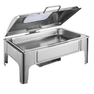 SOGA 9L Rectangular Stainless Steel Soup Warmer Roll Top Chafer Chafing Dish Set with Glass Visual Window Lid, Furniture, Kitchen & Dining Room Furniture, Buffets, Sideboards & Kitchen Islands, , ,  - NZ DEPOT 1