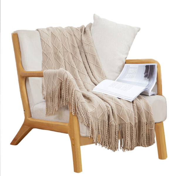 SOGA Beige Diamond Pattern Knitted Throw Blanket Warm Cozy Woven Cover Couch Bed Sofa Home Decor with Tassels, Home>Bed Linen>Throws And Blankets>Blankets, , , , ,  - NZ DEPOT 1