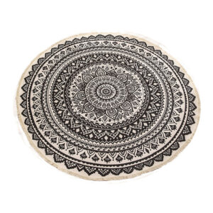 SOGA Black Carpet Soft Linen Bohemian Non-Slip Floor Retro Minimalist Round Rug Home Decor with Tassels, Home & Living, Home Decor, Rugs, Shaggy Rugs, ,  - NZ DEPOT 2