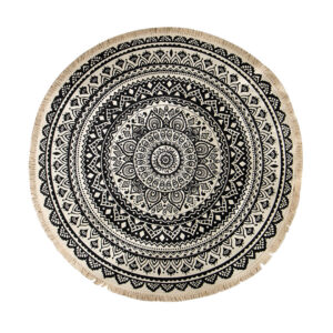 SOGA Black Carpet Soft Linen Bohemian Non-Slip Floor Retro Minimalist Round Rug Home Decor with Tassels, Home & Living, Home Decor, Rugs, Shaggy Rugs, ,  - NZ DEPOT 1