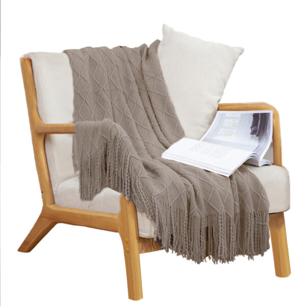 SOGA Coffee Diamond Pattern Knitted Throw Blanket Warm Cozy Woven Cover Couch Bed Sofa Home Decor with Tassels, Home, Bed Linen, Throws And Blankets, Blankets, ,  - NZ DEPOT 1