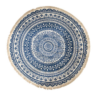 SOGA Dark Blue Carpet Soft Linen Bohemian Non-Slip Floor Retro Minimalist Round Rug Home Decor with Tassels, Home & Living, Home Decor, Rugs, Shaggy Rugs, ,  - NZ DEPOT 1