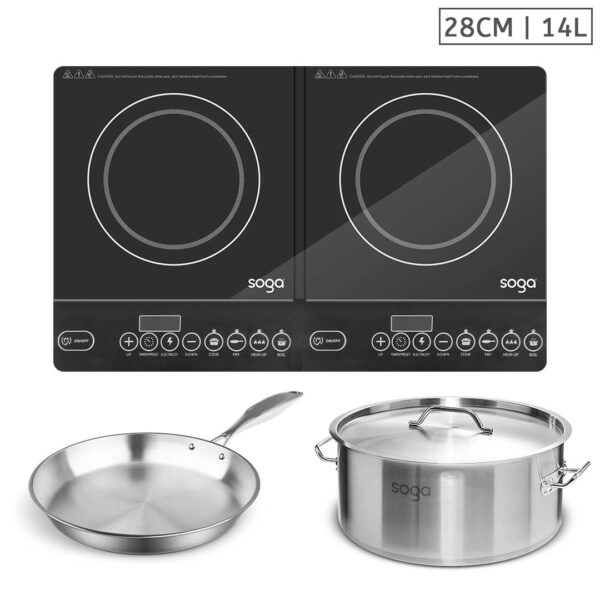 Soga Dual Burners Cooktop Stove, 14L Stainless Steel Stockpot And 28Cm Induction Fry Pan, Home &Amp; Living, Kitchen &Amp; Dining, Cookware, Induction Cookware, ,  - Nz Depot 1