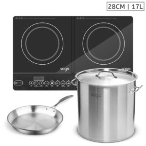 SOGA Dual Burners Cooktop Stove, 17L Stainless Steel Stockpot and 28cm Induction Fry Pan, Home & Living, Kitchen & Dining, Cookware, Induction Cookware, ,  - NZ DEPOT 1