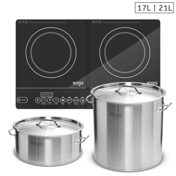 Soga Dual Burners Cooktop Stove, 21L And 17L Stainless Steel Stockpot Top Grade Stock Pot, Home &Amp; Living, Kitchen &Amp; Dining, Cookware, Induction Cookware, ,  - Nz Depot 1