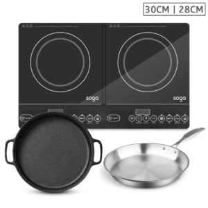 SOGA Dual Burners Cooktop Stove, 30cm Cast Iron Frying Pan Skillet and 28cm Induction Fry Pan, Home & Living, Kitchen & Dining, Cookware, Induction Cookware, ,  - NZ DEPOT 1