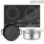 SOGA Dual Burners Cooktop Stove, 30cm Cast Iron Frying Pan Skillet and 30cm Induction Casserole, Home & Living>Kitchen & Dining>Cookware>Induction Cookware, , , , ,  - NZ DEPOT 1