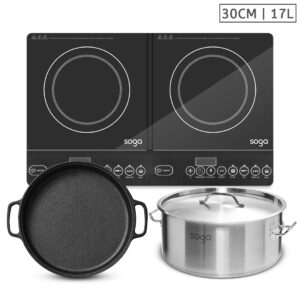 SOGA Dual Burners Cooktop Stove 30cm Cast Iron Skillet and 17L Stainless Steel Stockpot NZ DEPOT - NZ DEPOT
