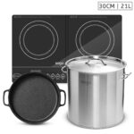 SOGA Dual Burners Cooktop Stove, 30cm Cast Iron Skillet and 21L Stainless Steel Stockpot 30cm, Home & Living>Kitchen & Dining>Cookware>Induction Cookware, , , , ,  - NZ DEPOT 1