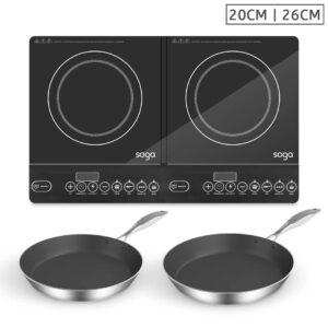 SOGA Dual Burners Cooktop Stove With 20cm and 26cm Induction Frying Pan Skillet, Home & Living, Kitchen & Dining, Cookware, Induction Cookware, ,  - NZ DEPOT 1