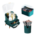 SOGA Green Cosmetic Jewelry Storage Organiser Set Makeup Brush Lipstick Skincare Holder Jewelry Storage Box with Handle, Home>Bathroom>Bathroom Accessories>Bathroom Storage, , , , ,  - NZ DEPOT 1