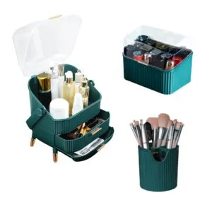 Buy SOGA Green Cosmetic Jewelry Storage Organiser Set Makeup Brush Lipstick Skincare Holder Jewelry Storage Box with Handle Online - Home/Bathroom/Bathroom Accessories/Bathroom Storage - 1 - NZ Depot Free Shipping