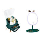 SOGA Green Cosmetic Jewelry Storage Organiser with Antler LED Light Mirror Tabletop Vanity Set, Home, Bathroom, Bathroom Accessories, Bathroom Storage, ,  - NZ DEPOT 1