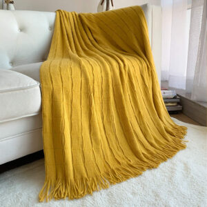 SOGA Mustard Textured Knitted Throw Blanket Warm Cozy Woven Cover Couch Bed Sofa Home Decor with Tassels, Home, Bed Linen, Throws And Blankets, Blankets, ,  - NZ DEPOT 2