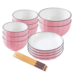 SOGA Pink Japanese Style Ceramic Dinnerware Crockery Soup Bowl Plate Server Kitchen Home Decor Set of 12, Kitchenware, Table Top, Dinnerware, Bowl, ,  - NZ DEPOT 1