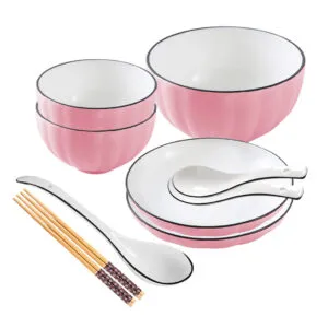 Buy SOGA Pink Japanese Style Ceramic Dinnerware Crockery Soup Bowl Plate Server Kitchen Home Decor Set of 5 Online - Kitchenware/Table Top/Dinnerware/Bowl - 1 - NZ Depot Free Shipping