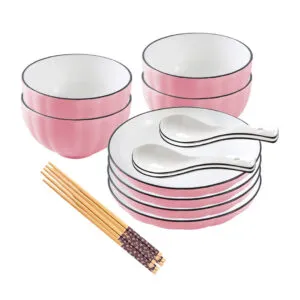 Buy SOGA Pink Japanese Style Ceramic Dinnerware Crockery Soup Bowl Plate Server Kitchen Home Decor Set of 8 Online - Kitchenware/Table Top/Dinnerware/Bowl - 1 - NZ Depot Free Shipping