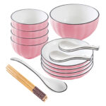 SOGA Pink Japanese Style Ceramic Dinnerware Crockery Soup Bowl Plate Server Kitchen Home Decor Set of 9, Kitchenware>Table Top>Dinnerware>Bowl, , , , ,  - NZ DEPOT 1