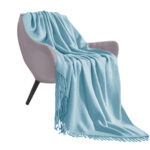 SOGA Sky Blue Acrylic Knitted Throw Blanket Solid Fringed Warm Cozy Woven Cover Couch Bed Sofa Home Decor, Home>Bed Linen>Throws And Blankets>Blanket, , , , ,  - NZ DEPOT 1