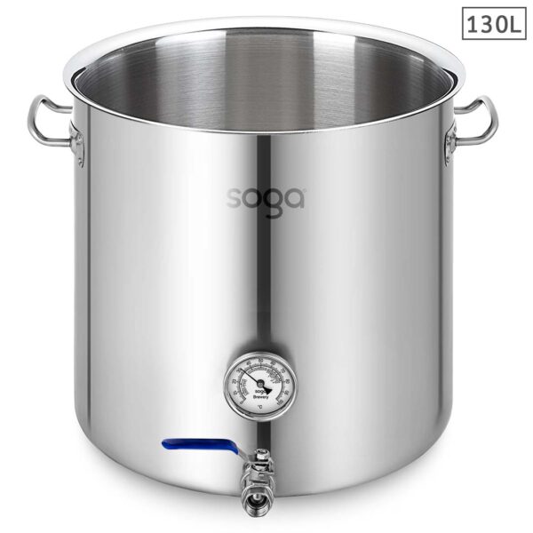 SOGA Stainless Steel 130L No Lid Brewery Pot With Beer Valve 55*55cm, Groceries & Liquor>Household>Home Brewing & Wine Making>Equipment, , , , ,  - NZ DEPOT 1