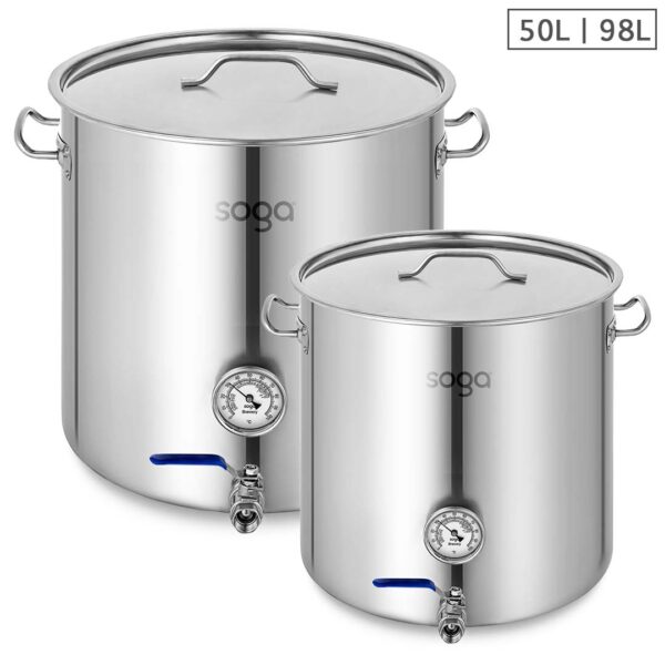 SOGA Stainless Steel Brewery Pot 50L 98L With Beer Valve 40CM 50CM, Groceries & Liquor>Household>Home Brewing & Wine Making>Equipment, , , , ,  - NZ DEPOT 1