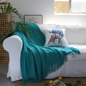 SOGA Teal Diamond Pattern Knitted Throw Blanket Warm Cozy Woven Cover Couch Bed Sofa Home Decor with Tassels, Home, Bed Linen, Throws And Blankets, Blankets, ,  - NZ DEPOT 2