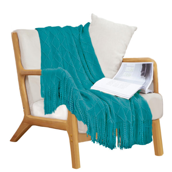 SOGA Teal Diamond Pattern Knitted Throw Blanket Warm Cozy Woven Cover Couch Bed Sofa Home Decor with Tassels, Home>Bed Linen>Throws And Blankets>Blankets, , , , ,  - NZ DEPOT 1