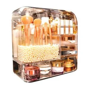 Buy SOGA Transparent Cosmetic Storage Box Clear Makeup Skincare Holder with Lid Drawers Waterproof Dustproof Organiser with Pearls Online - Home/Bathroom/Bathroom Accessories/Bathroom Storage - 1 - NZ Depot Free Shipping