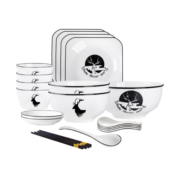 SOGA White Antler Printed Ceramic Dinnerware Set Crockery Soup Bowl Plate Server Kitchen Home Decor Set of 13, Kitchenware, Table Top, Dinnerware, Bowl, ,  - NZ DEPOT 1