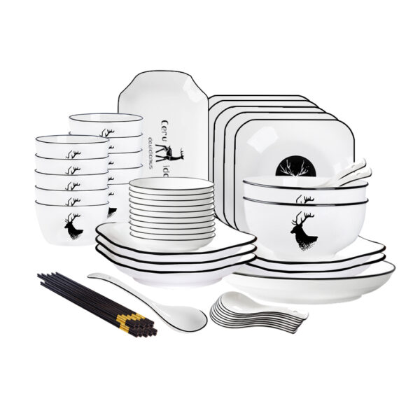 SOGA White Antler Printed Ceramic Dinnerware Set Crockery Soup Bowl Plate Server Kitchen Home Decor Set of 34, Kitchenware>Table Top>Dinnerware>Bowl, , , , ,  - NZ DEPOT 1